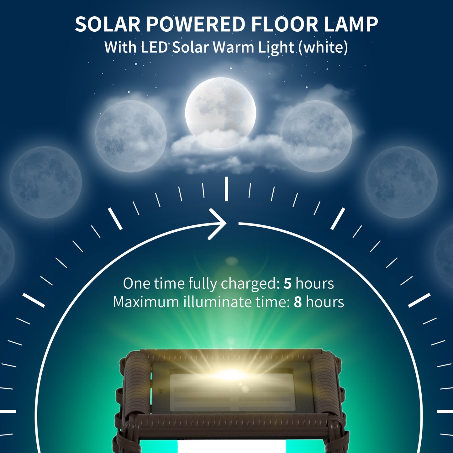 Outsunny Solar Floor Lamp, Outdoor Garden Lantern Pathway Light & Decorative Lighting w/ Auto On/Off LED Lights, IP44, for Porch, Yard, Brown