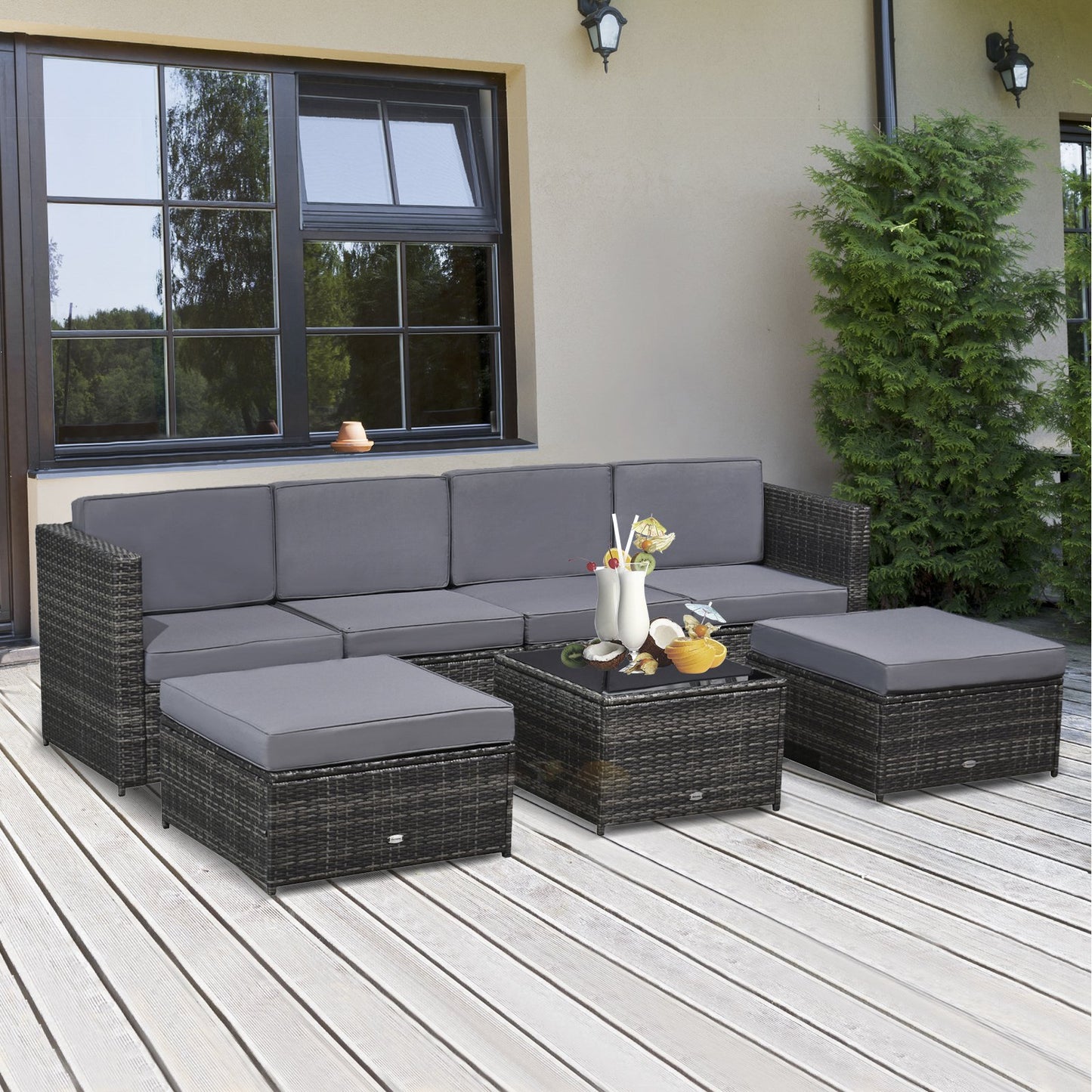 Outsunny 7Pc Rattan Wicker Sofa Set Patio Furniture Garden Outdoor with Cushions and Tables