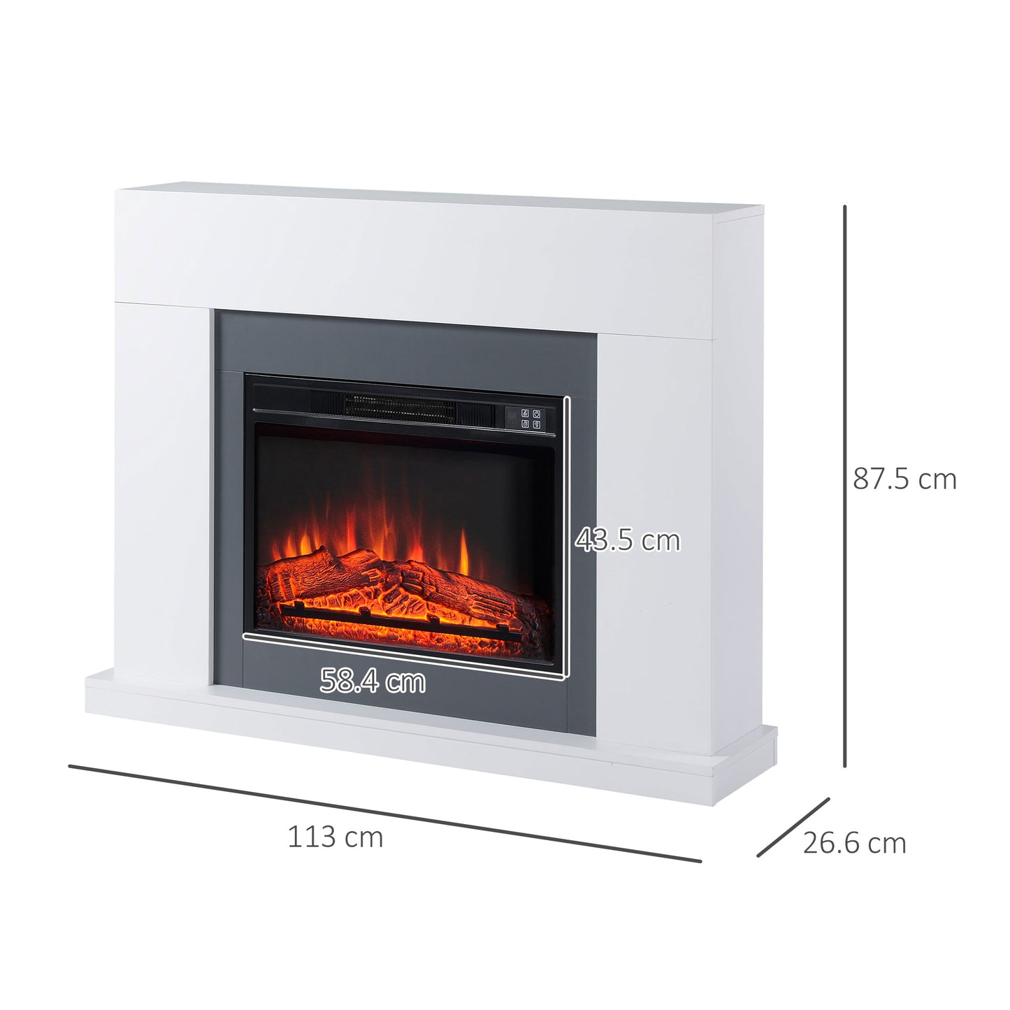 HOMCOM 2000W Electric Fireplace Suite w/ Remote Control LED Flame Effect 7-Day Timer