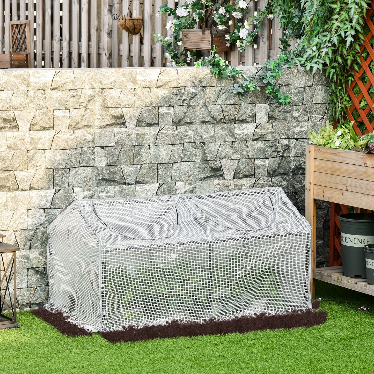 Outsunny Mini Greenhouse With 2 Windows, Plant Flower Herbs Growing, PE, 120 x 61 x 61cm