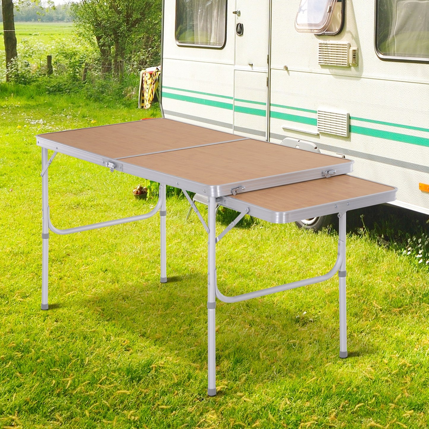 Outsunny Aluminium MDF-Top 4ft Folding Portable Outdoor Table Silver