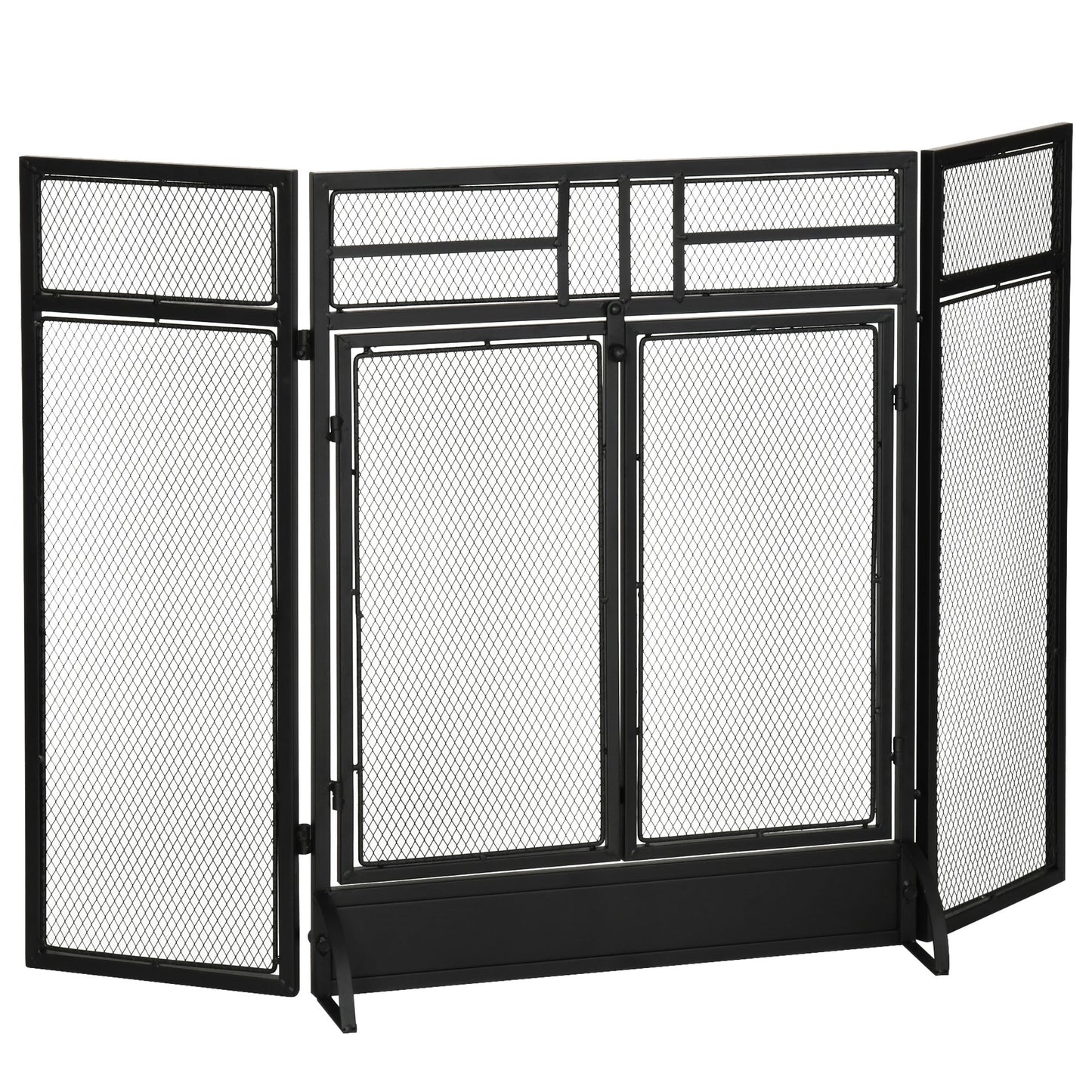 HOMCOM 3-Panel Metal Mesh Folding Fireplace Screen with Door, Freestanding Spark Guard