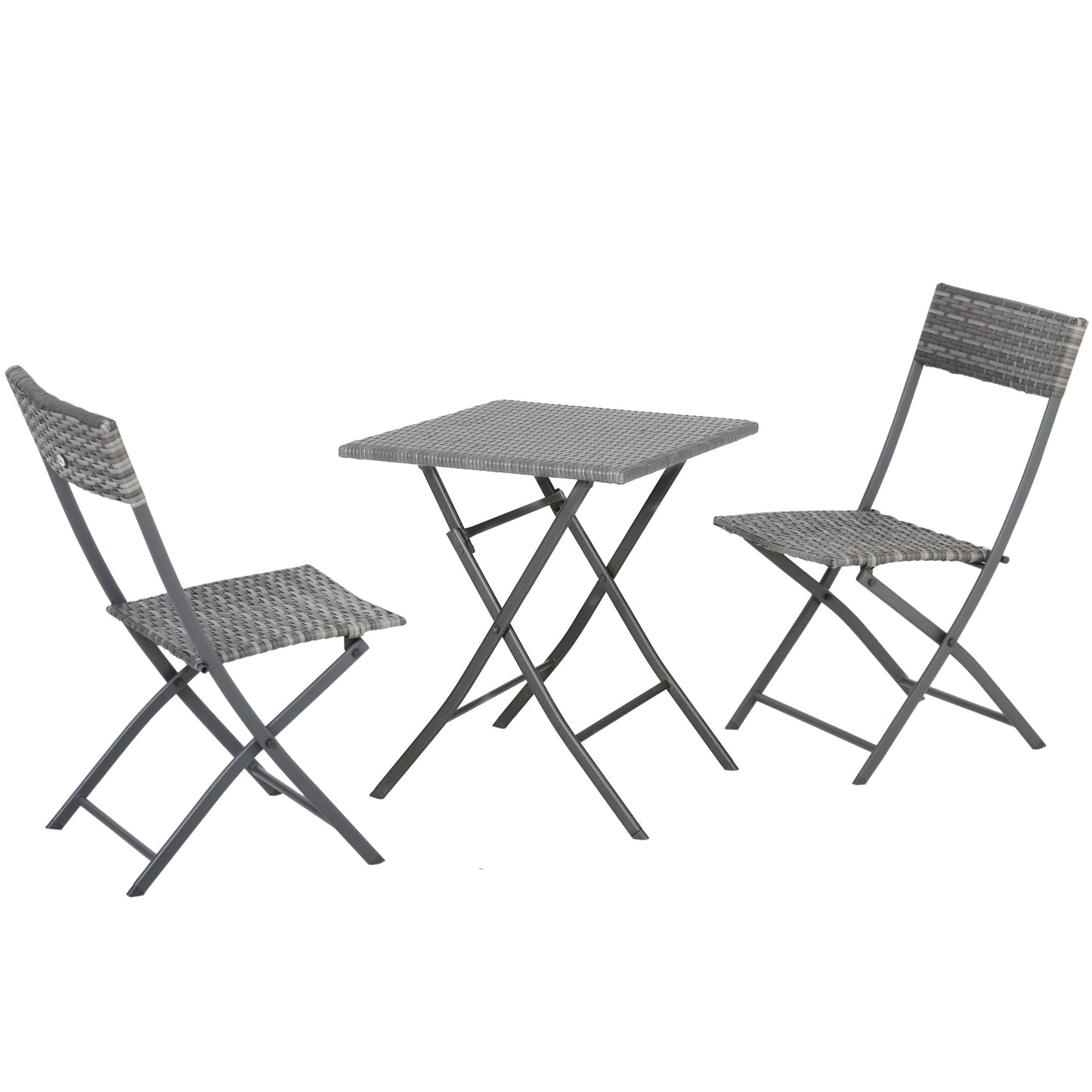 Outsunny 3 PCS Chair Bistro Set Garden Patio Table & Chair Black Rattan Furniture Grey