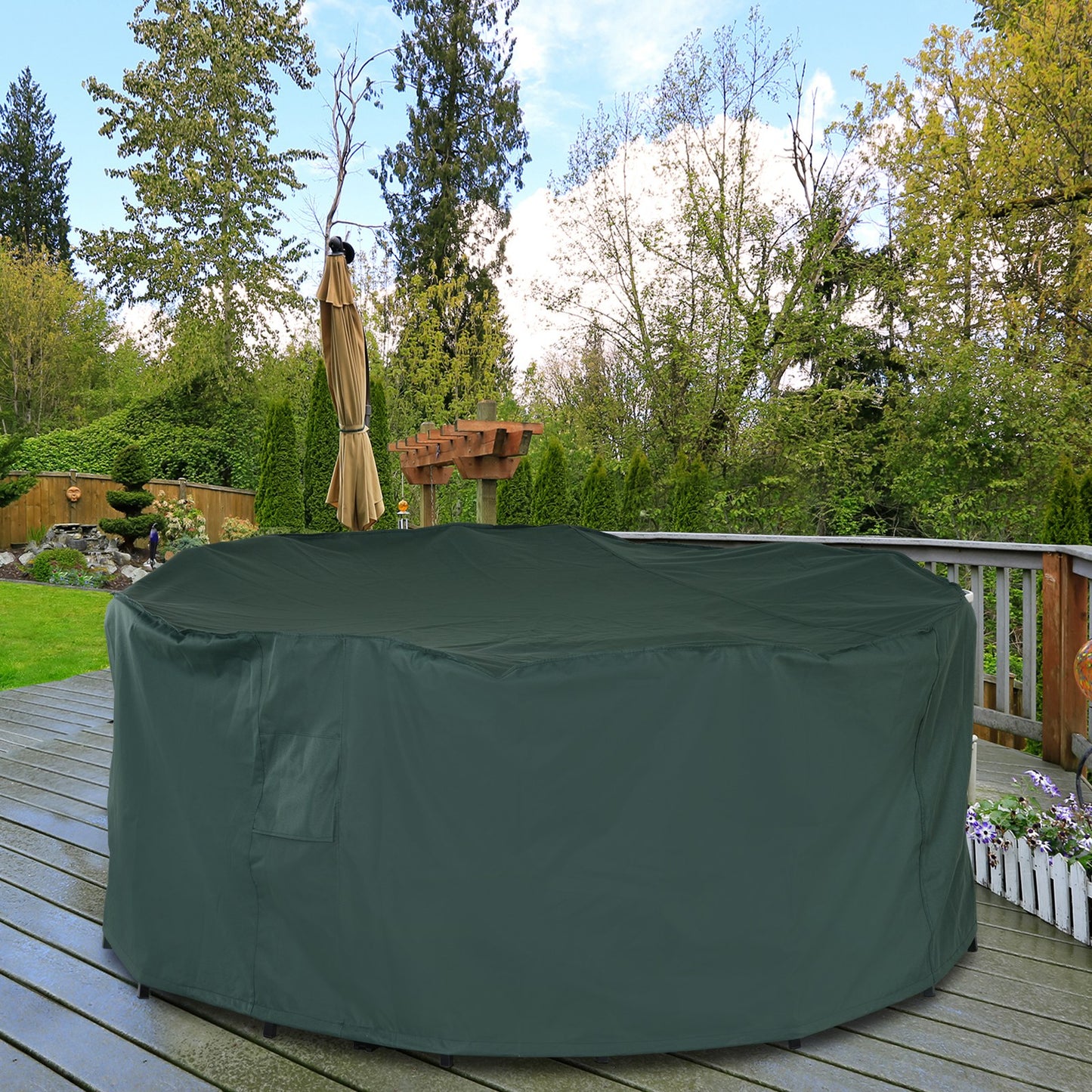 Outsunny PVC Coated Large Round 600D Waterproof Outdoor Furniture Cover Green