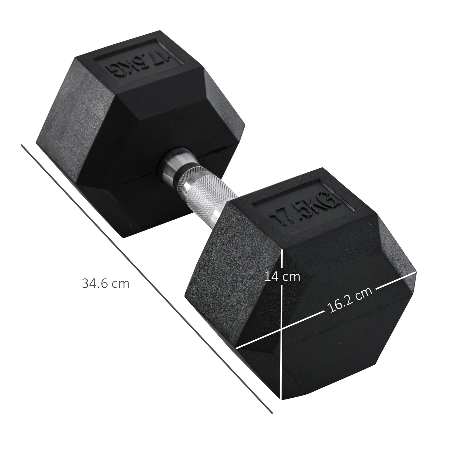 HOMCOM 17.5KG Single Rubber Hex Dumbbell Portable Hand Weights Dumbbell Home Gym