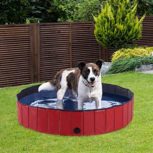 PawHut Pet Swimming Pool, Foldable, 120 cm Diameter-Red