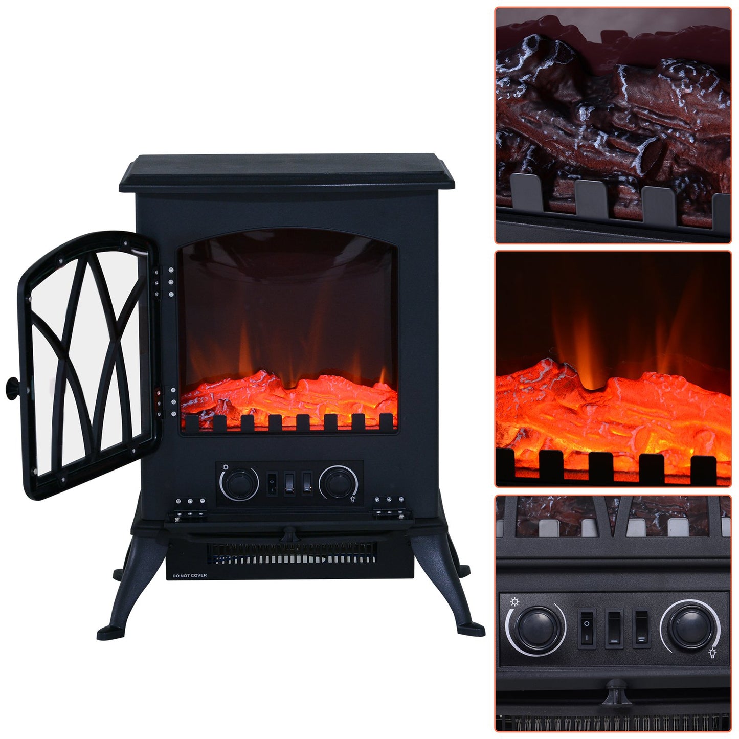 HOMCOM 1850 W Flame Effect Electric Fireplace-Black