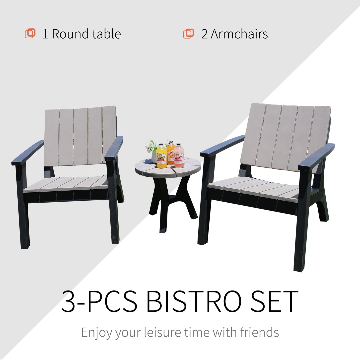 Outsunny 3 Piece Patio Bistro Set Outdoor Garden Furniture Set w/ Round Table and Chairs