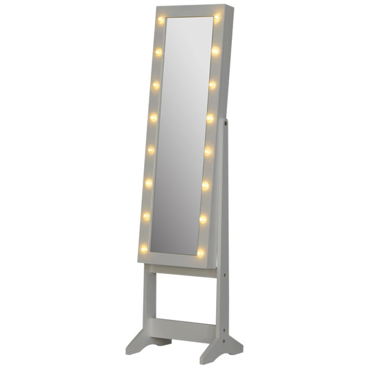HOMCOM Free Standing LED Mirrored Jewellery Cabinet, 36Lx30Wx136H cm-White