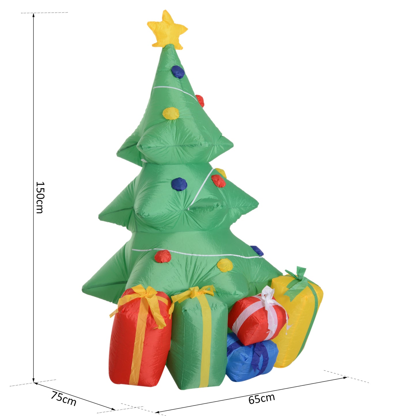 HOMCOM 1.5m Inflatable Christmas Tree Decoration W/LED lights, Polyester Fabric-Multicolour