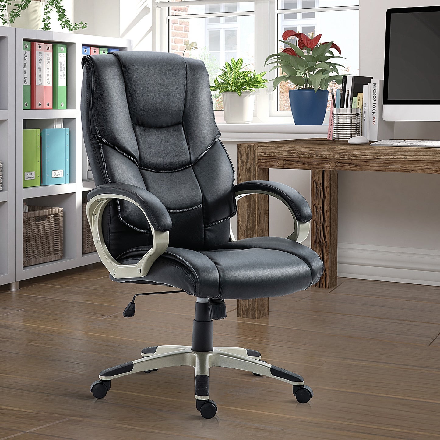 HOMCOM PU Leather Ergonomic Executive Office Desk Chair Black