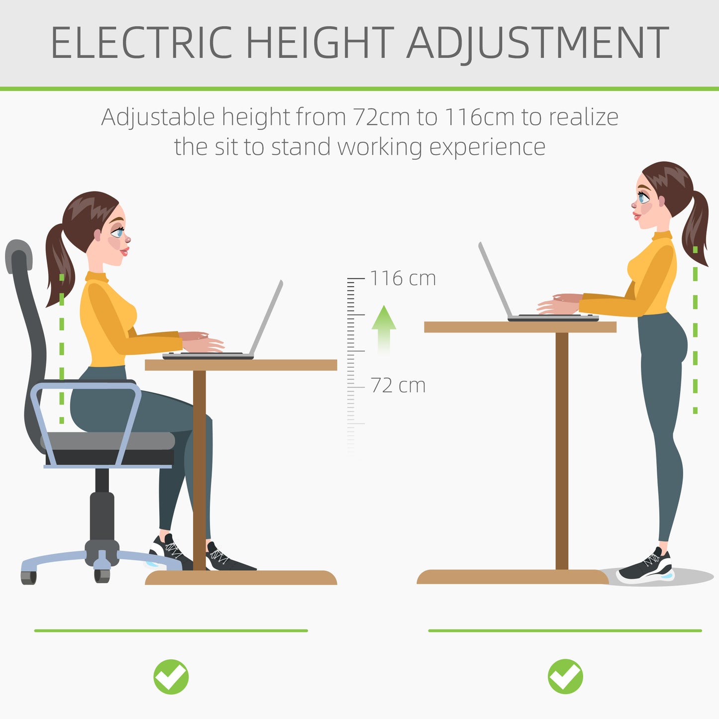 Vinsetto Height Adjustable Electric Standing Desk Stand Up Desk for Home Office Black