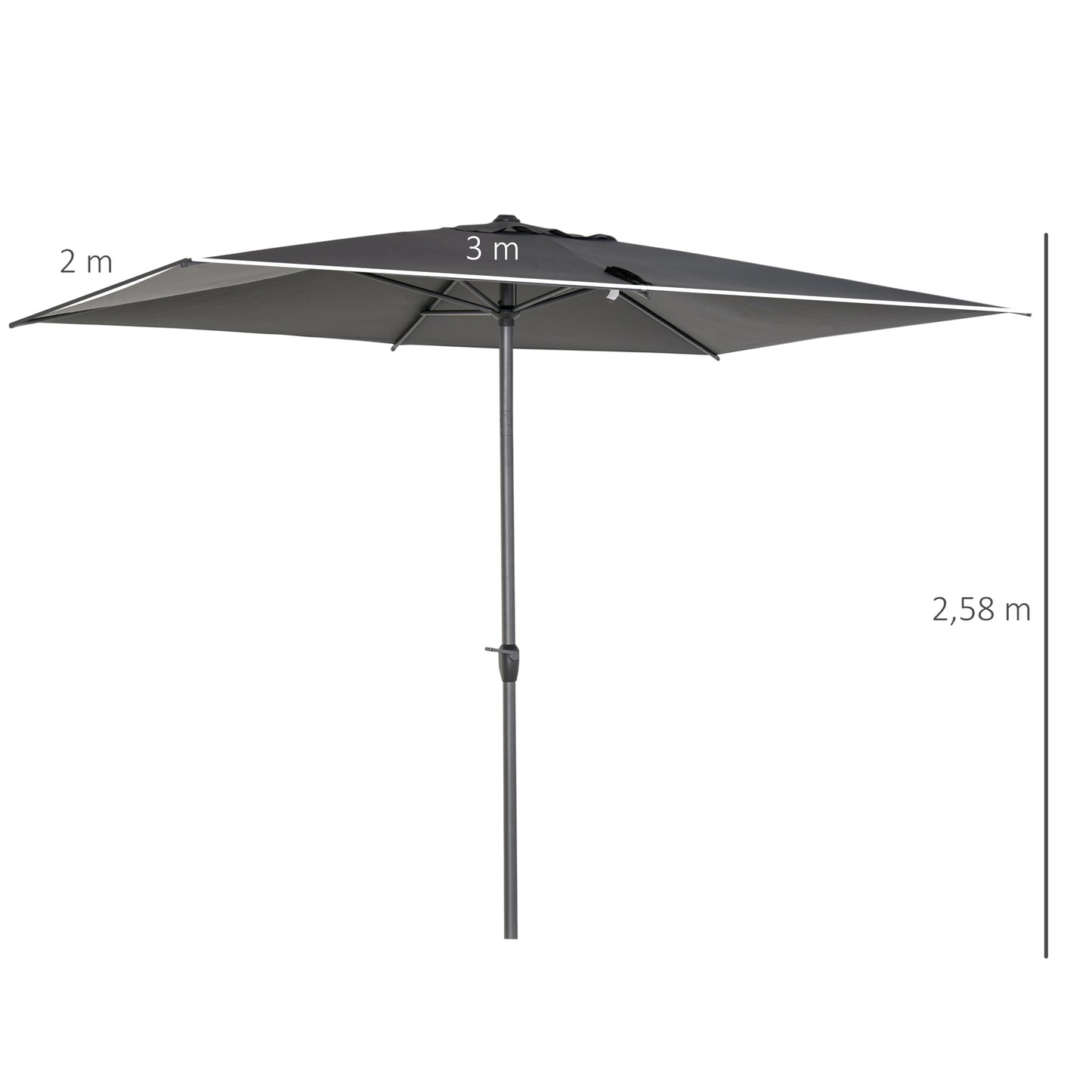 Outsunny Garden Sun Umbrella Patio Parasol w/ Tilt Crank Adjustable Angle 3 x 2m Grey