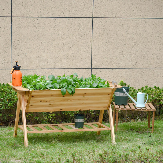 Outsunny Wooden Planter Garden Raised Bed Free Standing with Storage Shelf Plates