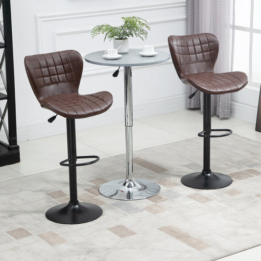 HOMCOM Bar Stools Set of 2 Adjustable Height Swivel Bar Chairs with Footrest Brown