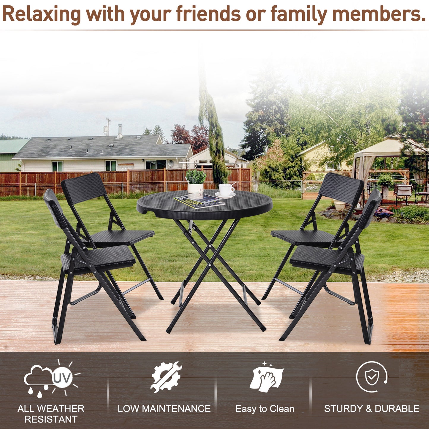 Outsunny Five Piece Rattan Effect Outdoor Patio Set Black