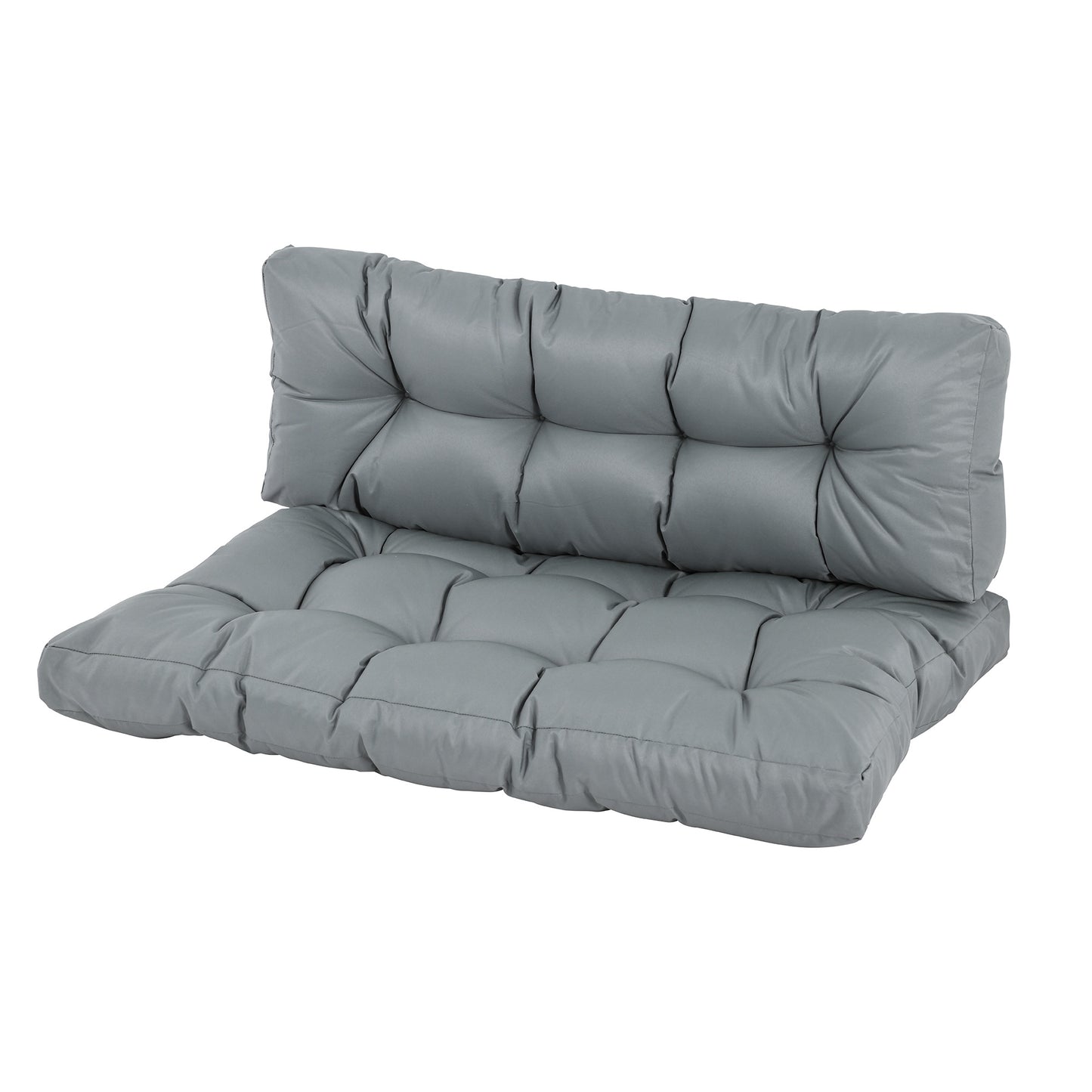 Outsunny 2Pcs Garden Tufted Pallet Cushions Seat Pad Back Cushion Indoor Outdoor Grey