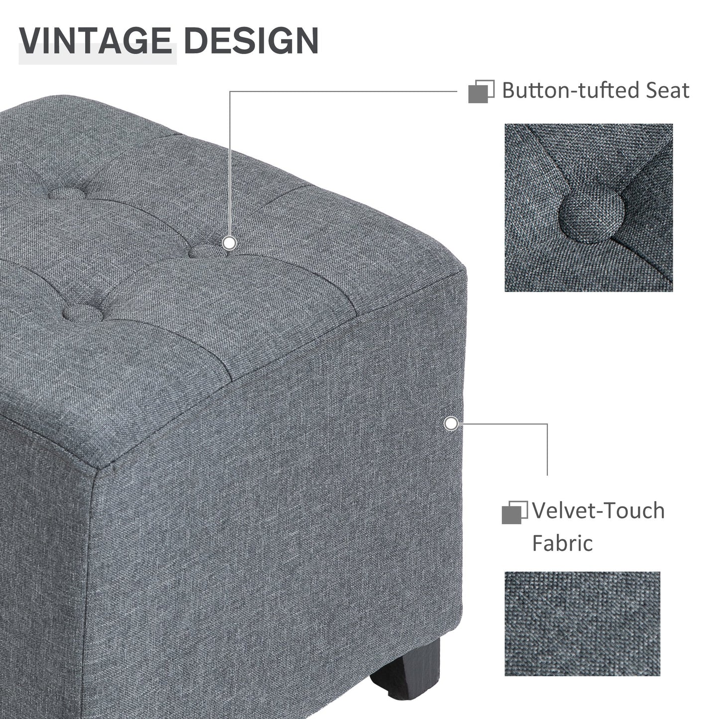 HOMCOM Footstool Ottoman Tufted Ottoman Coffee Table Linen-Touch Fabric Footrest-Grey