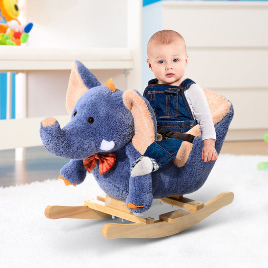 HOMCOM Children Rocking Seat with Sound, Elephant-Blue/Beige