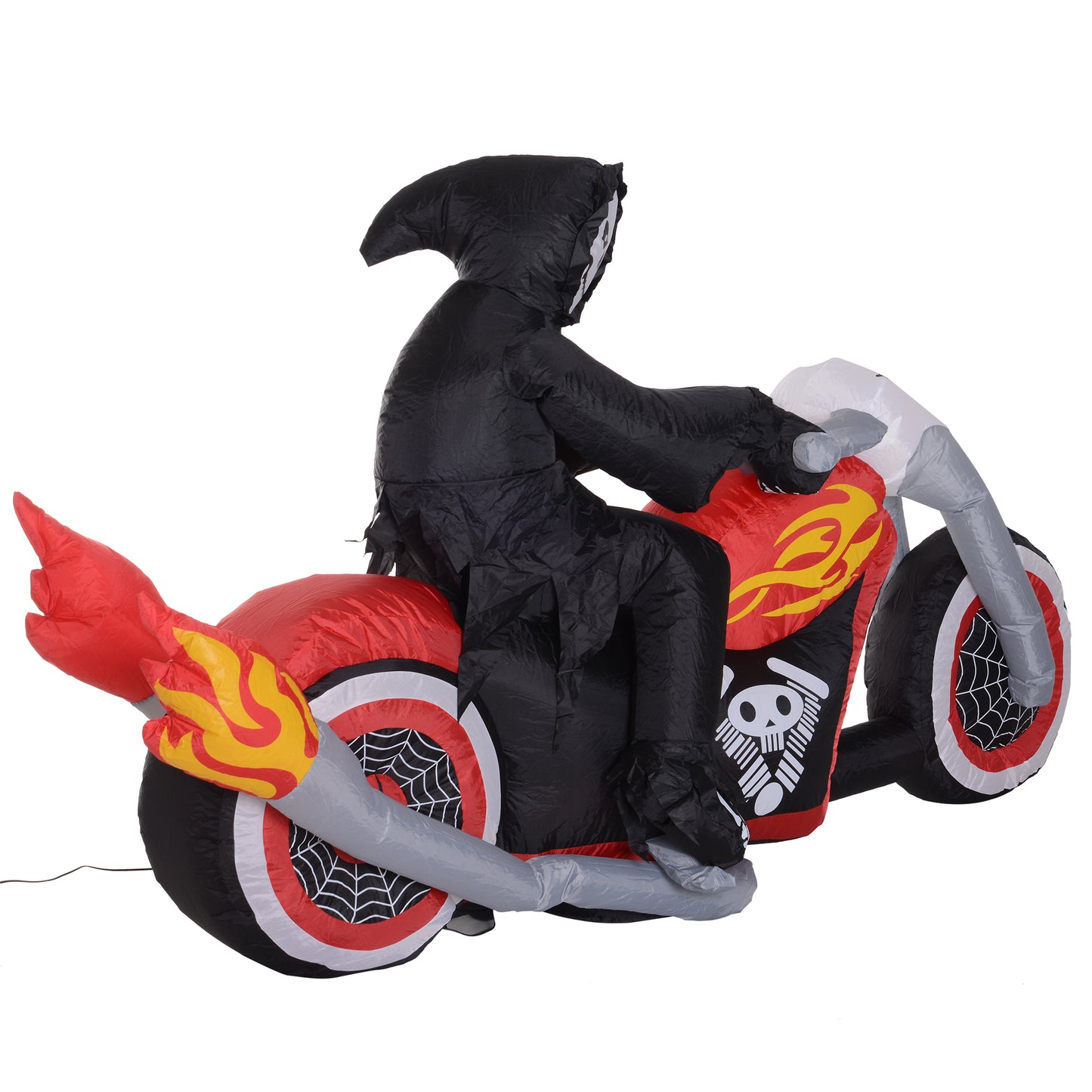 HOMCOM 180L x 55W x 120H cm Inflatable Grim Reaper on Motorcycle Halloween Decoration-Multicolour