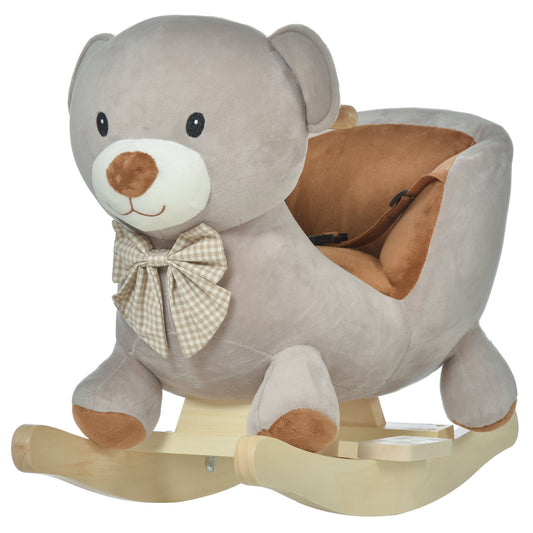 HOMCOM Toddlers Plush Bear Rocking Horse Grey