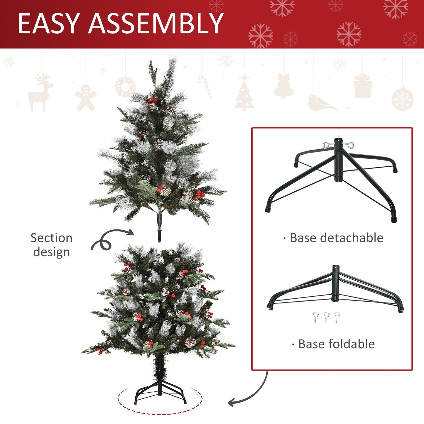 HOMCOM 5FT Artificial Snow Dipped Christmas Tree Xmas Pencil Tree Holiday Decoration