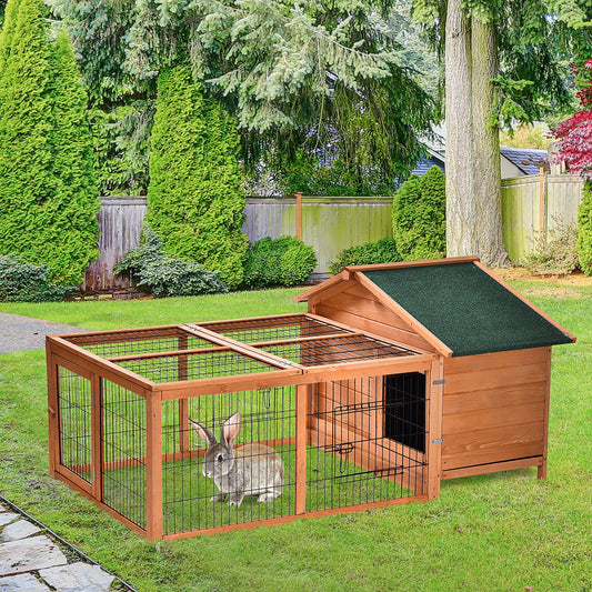 PawHut Wooden Rabbit Hutch Detachable Rabbit Cage Pet House with Openable Run & Roof Slide-out Tray