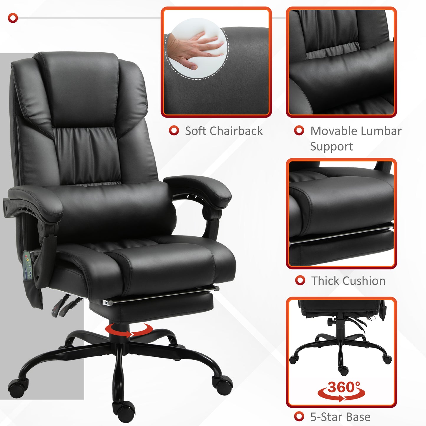 Vinsetto PU Leather 6-Point Massage Desk Chair w/ Remote Black