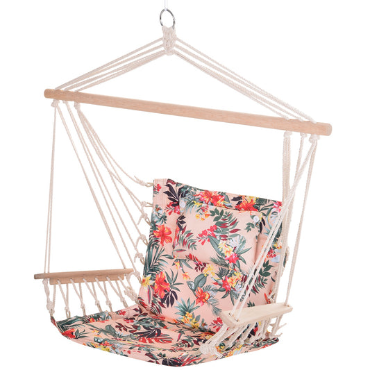 Outsunny 100x106cm Hanging Hammock Chair Safe Rope Frame Pillow Top Bar Bright Floral