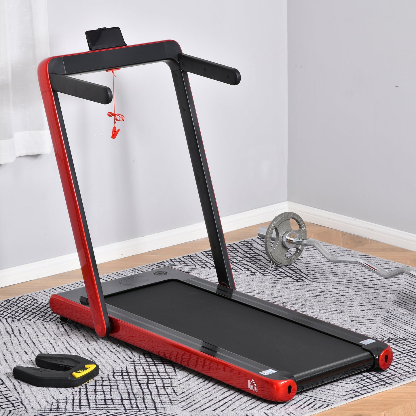 HOMCOM Electric Folding Treadmill Home Running Walking w/ Bluetooth Speaker, Black, Red