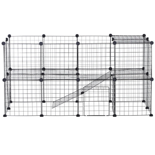 PawHut Small Animal Playpen with Mallet, Connectors and Cable Ties Metal Mesh 36 pcs