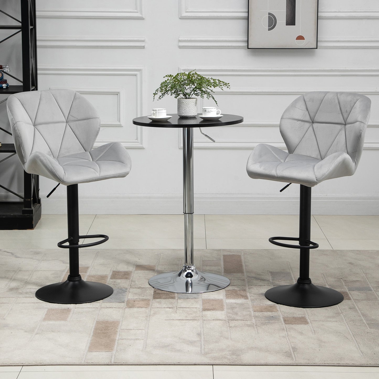 HOMCOM Bar Stool Set of 2 Fabric Adjustable Height Armless Counter Chairs Light Grey
