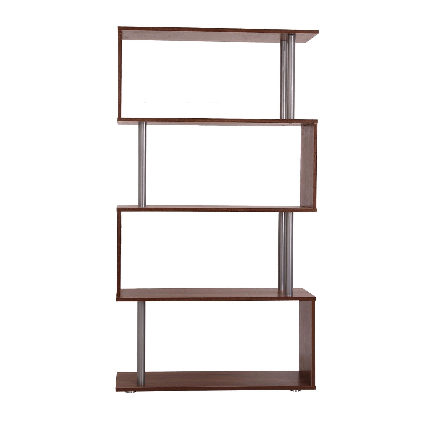 HOMCOM Particle Board S-Shaped Asymmetrical Bookshelf Unit Walnut