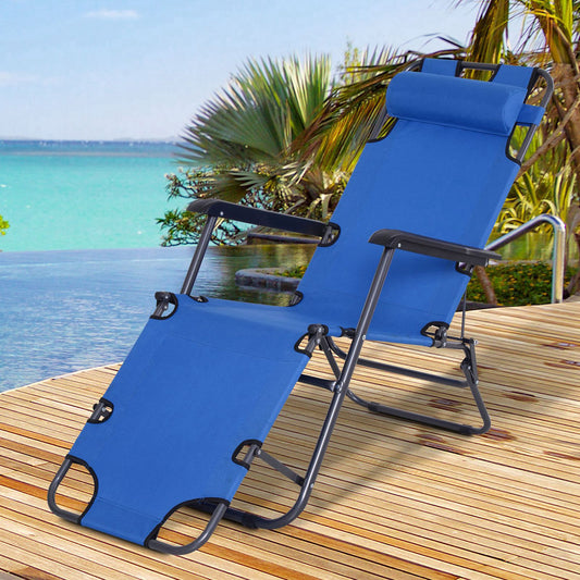 Outsunny Metal Frame 2 In 1 Garden Sun Lounger Chair w/ Pillow Blue