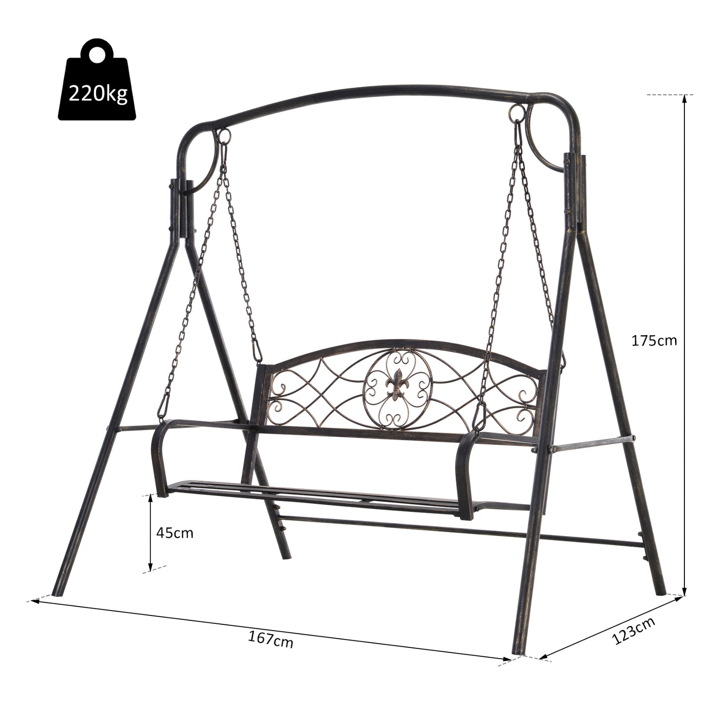 Outsunny Steel 2-Seater Outdoor Garden Swing Chair Bronze