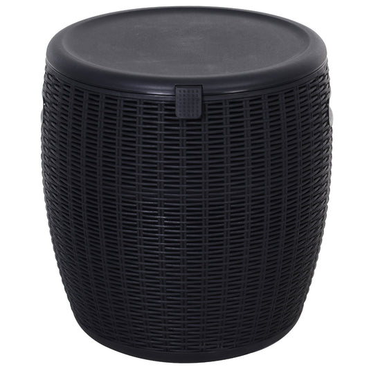 Outsunny 45L Outdoor Rattan-Effect PP Lift-Top Ice Cooler Table Black