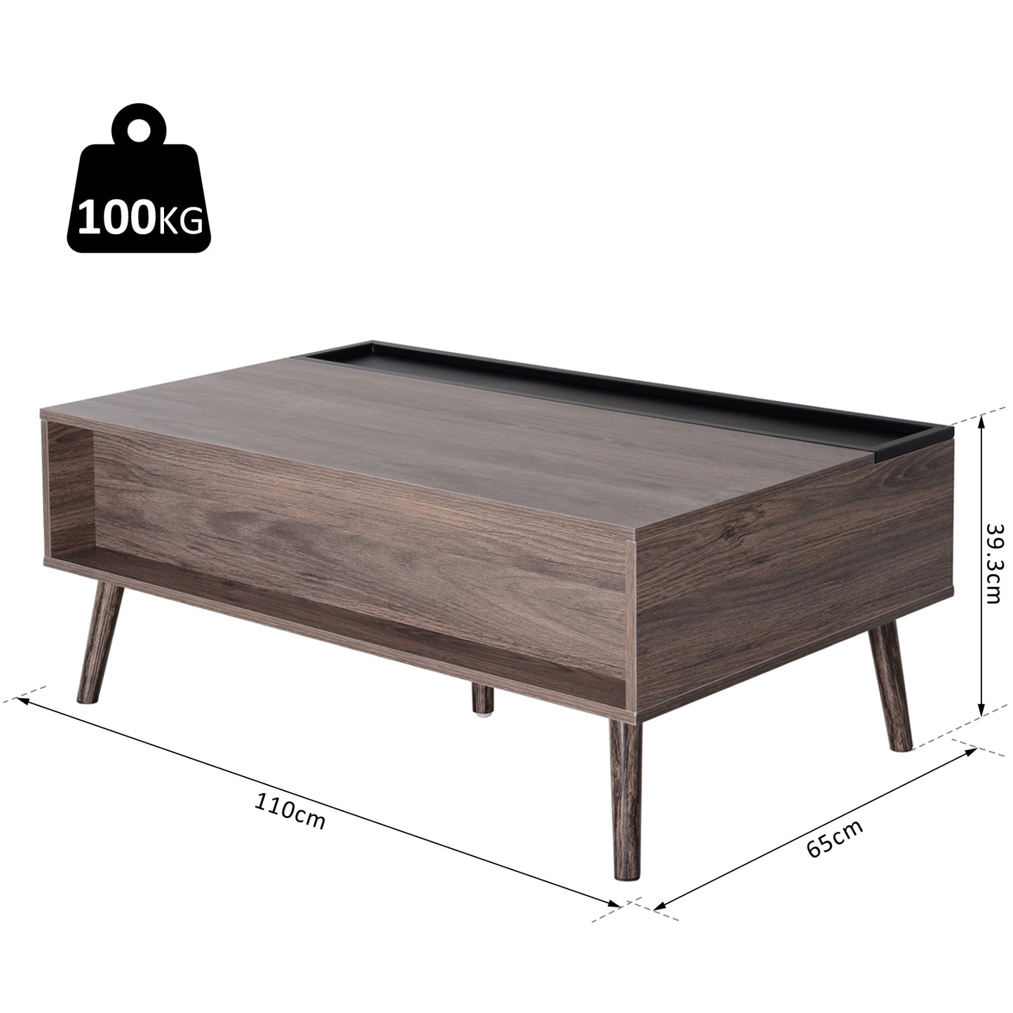 HOMCOM Particle Board Lift-Top Storage Coffee Table Wood Tone