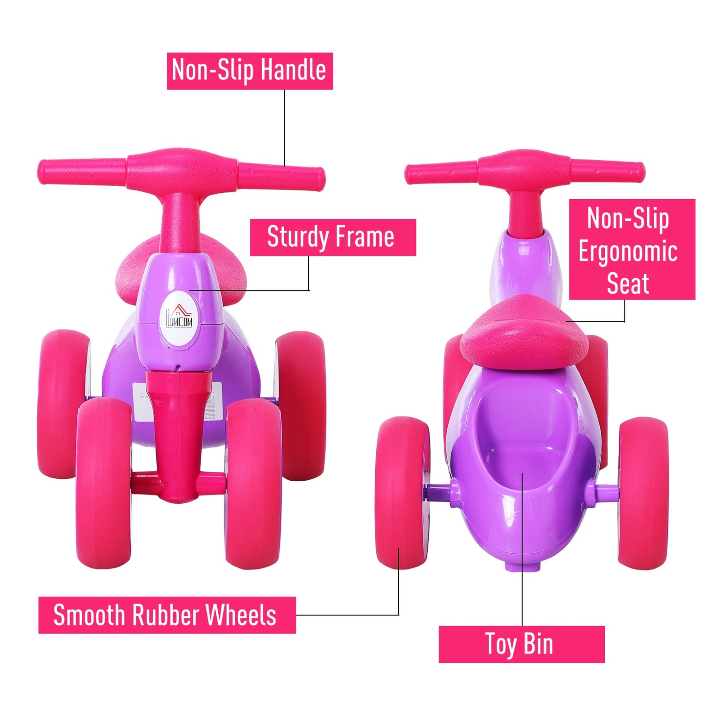 HOMCOM Toddler Training Walker Balance Ride-On Toy with Rubber Wheels Purple