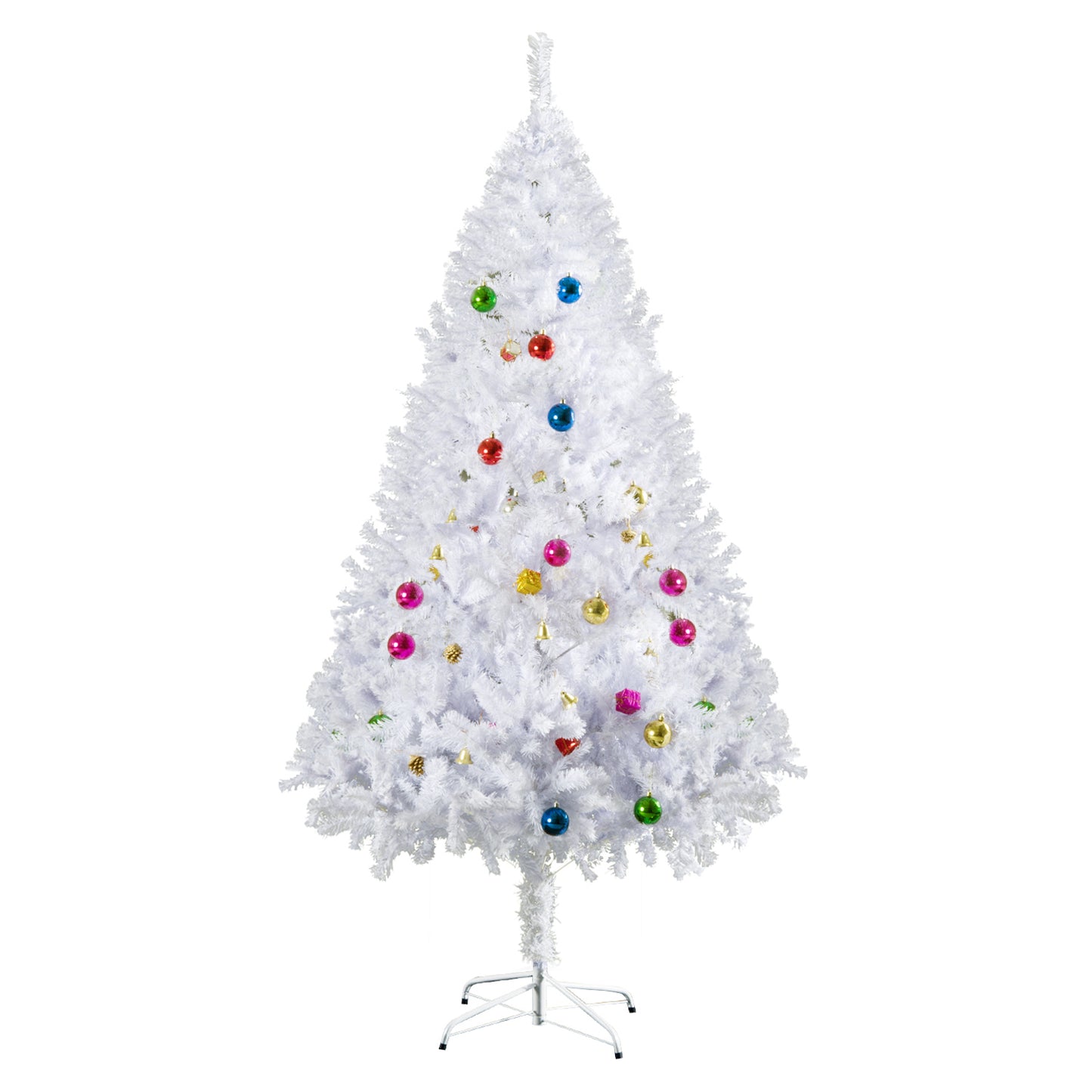 HOMCOM 4.9ft Artificial PVC Christmas Tree w/ Ornaments White