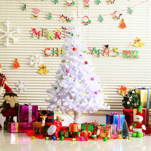 HOMCOM 6ft Artificial PVC Christmas Tree w/ Ornaments White
