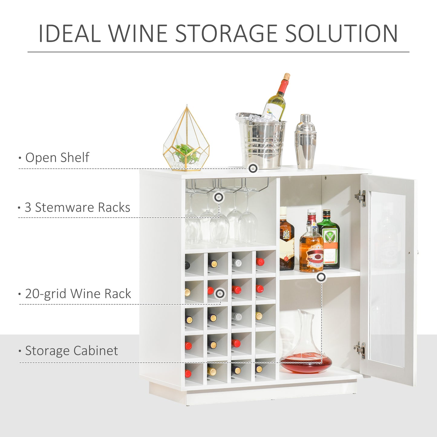 HOMCOM Modern Sideboard Wine Cabinet Cupboard with Glass Holder & 20-Bottle Wine Rack