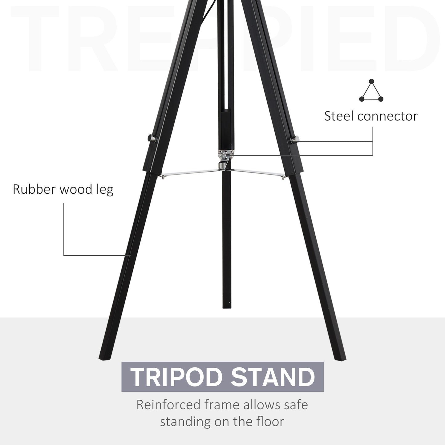 HOMCOM Tripod Stand Floor Lamp Adjustable Height Wood Leg for Home Office Grey Black