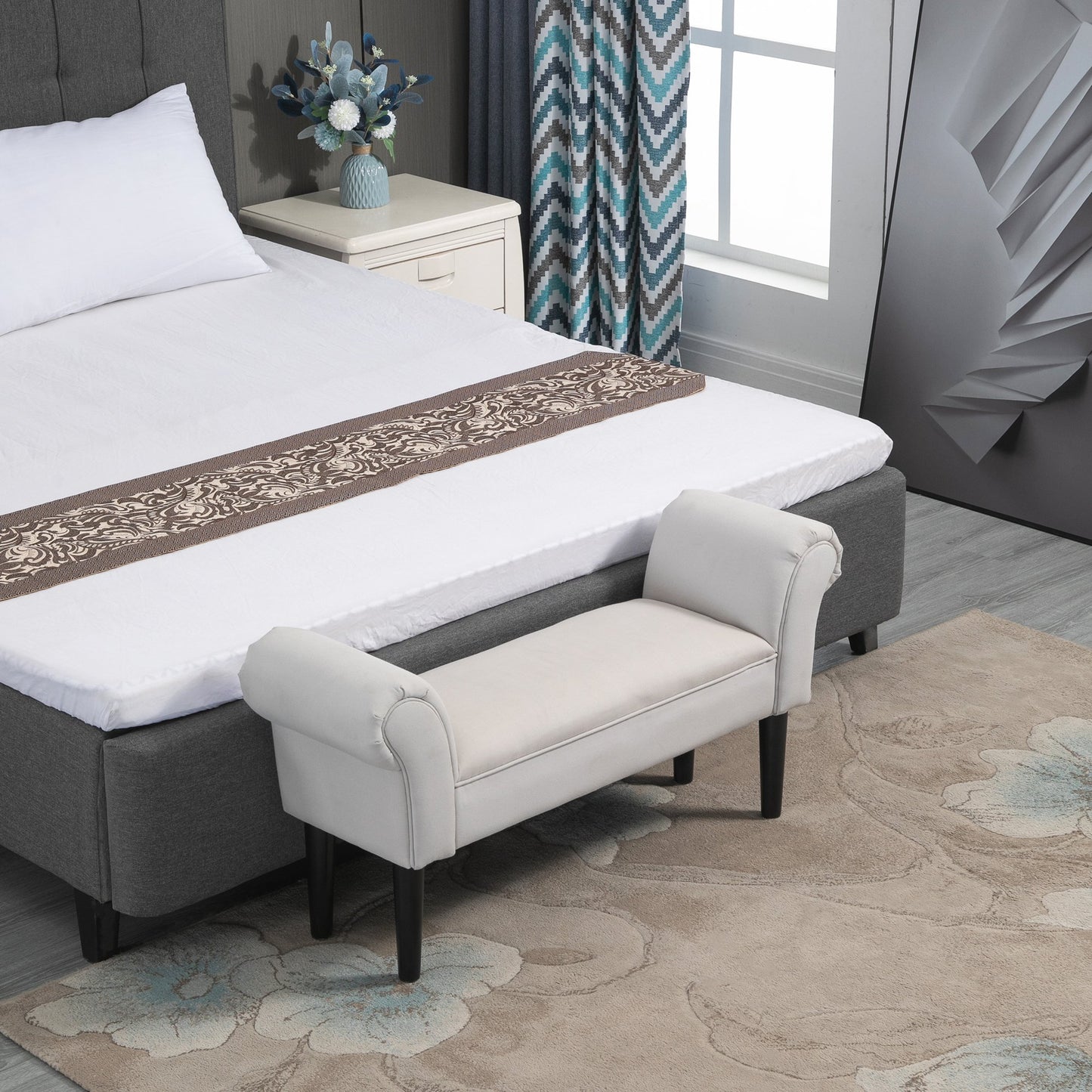 HOMCOM Ottoman Bench Flannel Upholstered Bed-End Bench Stool Grey