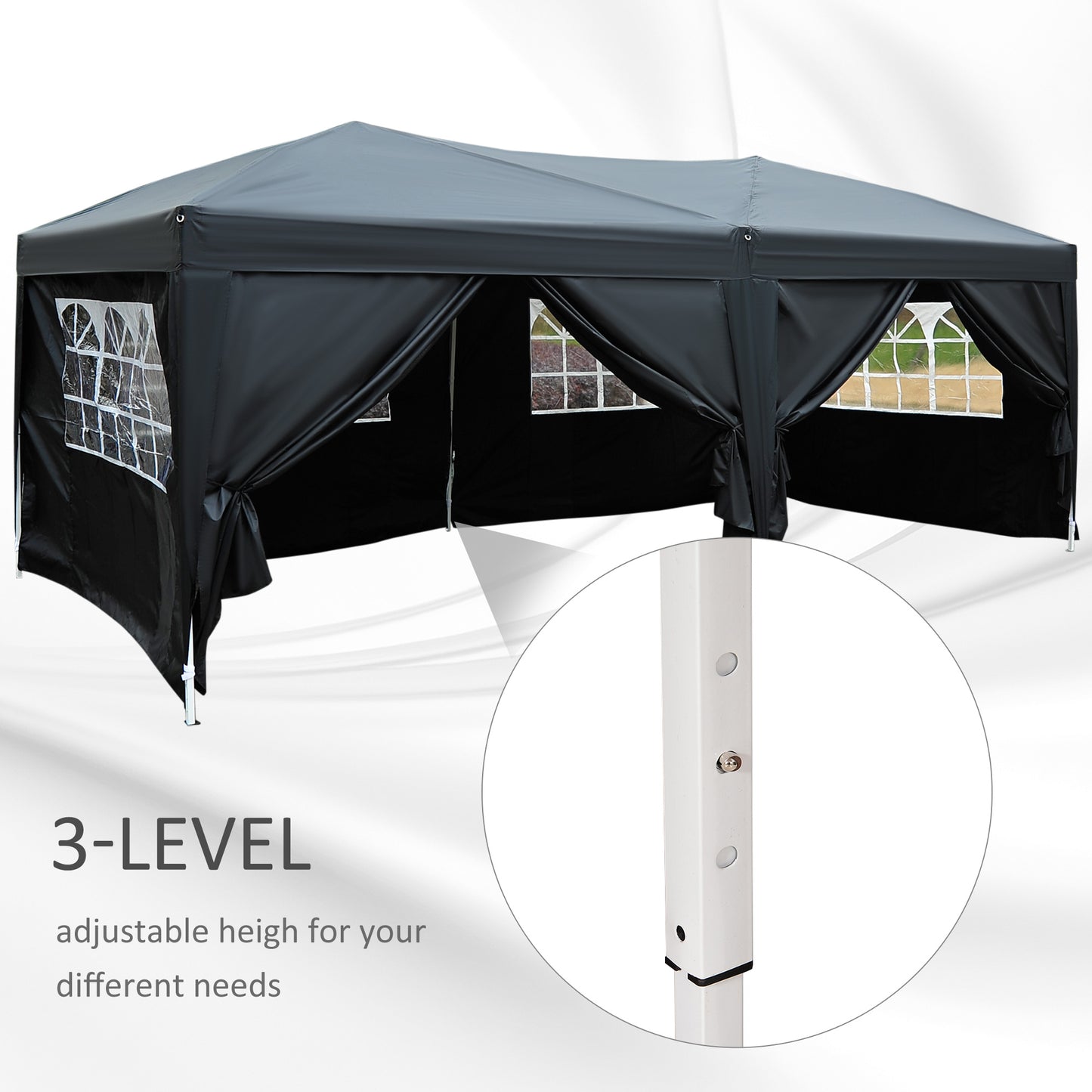 Outsunny Pop Up Gazebo 3 x 6m Garden Heavy Duty Marquee Party Tent Wedding Water Resistant Awning Canopy-Black