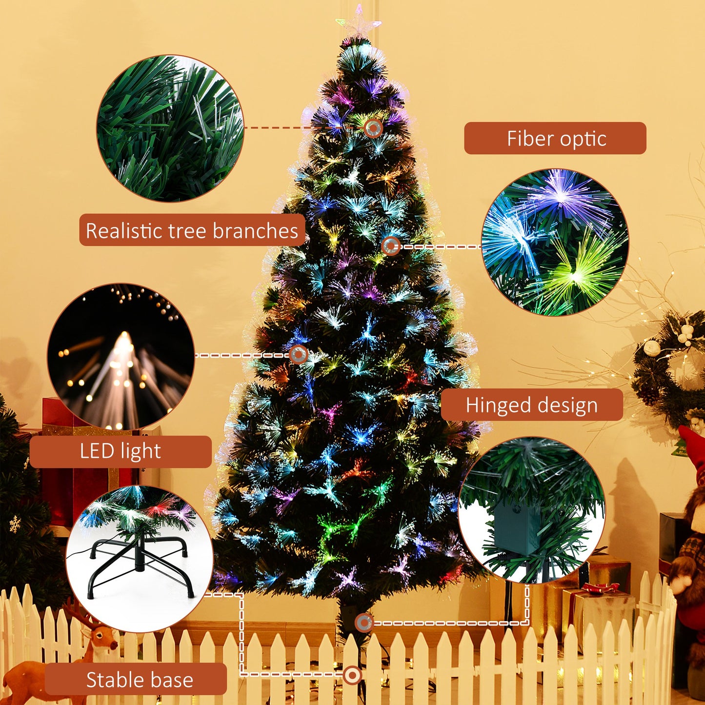 HOMCOM 1.8m Pre-Lit Artificial Christmas Tree