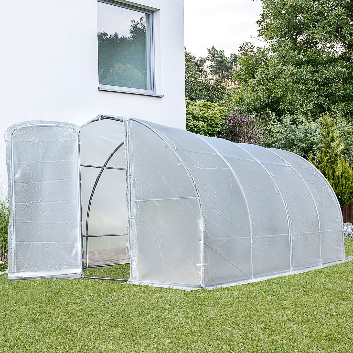 Outsunny Polytunnel Greenhouse Walk-In Metal Frame Transparent  400x300x200cm