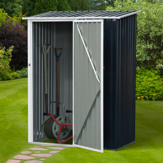 Outsunny Corrugated Steel Single Door Storage Garden Shed Outdoor Equipment Tool Sloped Roof - Grey