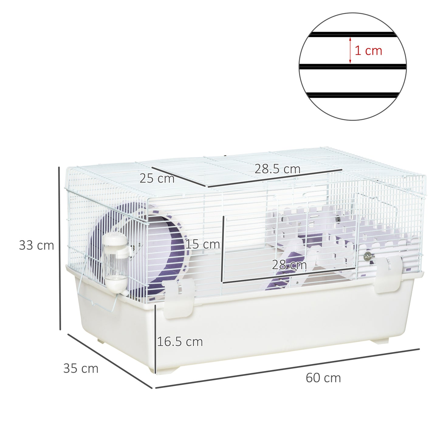 PawHut Two-Tier Hamster Cage Gerbil Haven w/ Excise Wheel, Water Bottle, Ladder, White