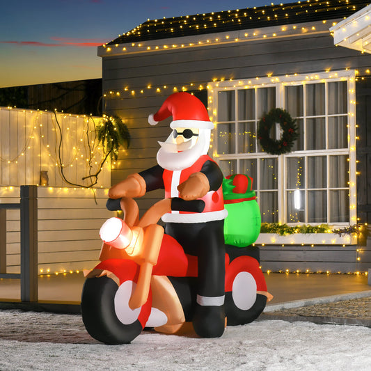 HOMCOM 5.5ft Inflatable Santa Claus Riding Motorcycle Christmas Decoration w/ LED Light