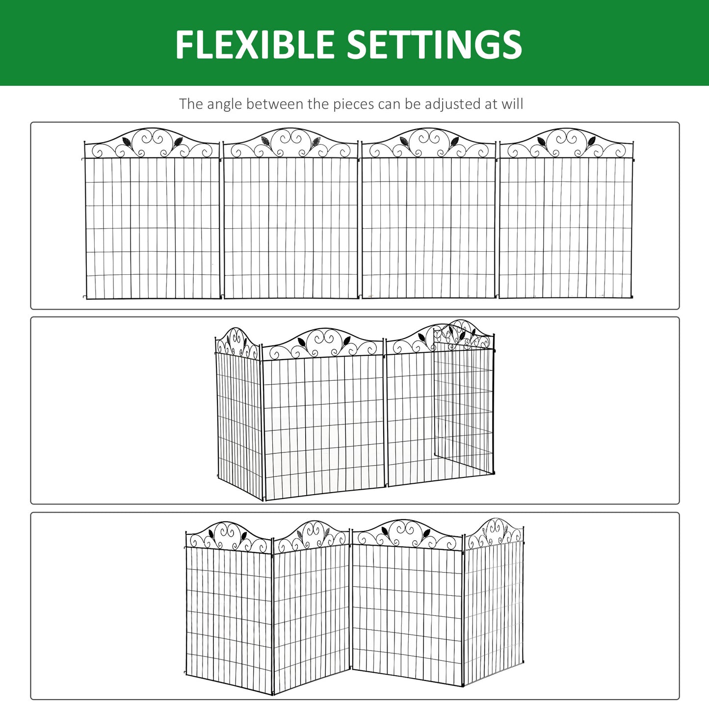 Outsunny Garden Decorative Fence 4 Panels 44in x 12ft Steel Border Edging for Landscaping